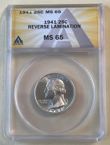 1941 ANACS MS65 WASHINGTON QUARTER - Lamination Error On Reverse