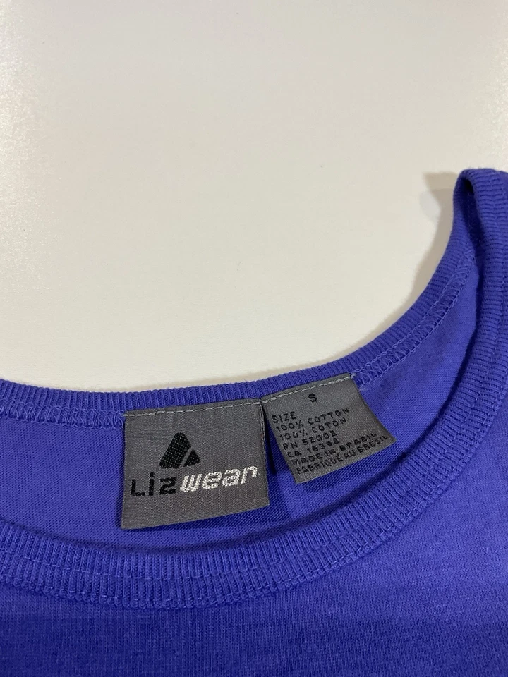Camiseta sin mangas vintage Liz Wear talla S púrpura en blanco playa verano algodón años 90 Foto 2 de 4