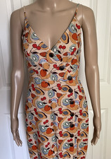 Urban Outfitters XS Multi Fruit Pattern Linen Rayon Amber Wrap Dress Sundress