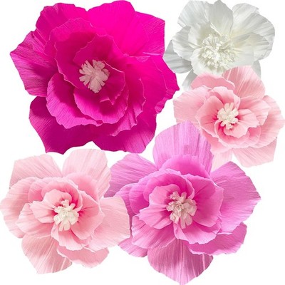Pink Paper Flowers Artificial Crepe Tissue Hot Light Pink White