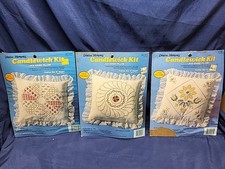3 VTG Creative Moments Candlewick Kit Lace Edged Pillows 13" 8264 8263 8265