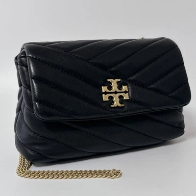 Tory Burch Kira Chevron Quilted Leather Chain Shoulder Bag Black Gold Japan - Image 1 of 4