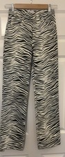 Zara Zebra Print Straight Leg Jeans UK 4 EUR 32 Black White Animal Print Trouser