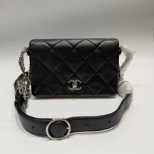 Chanel Classic Flap Small Black Lambskin Silver Chain Shoulder Bag 22P Chip