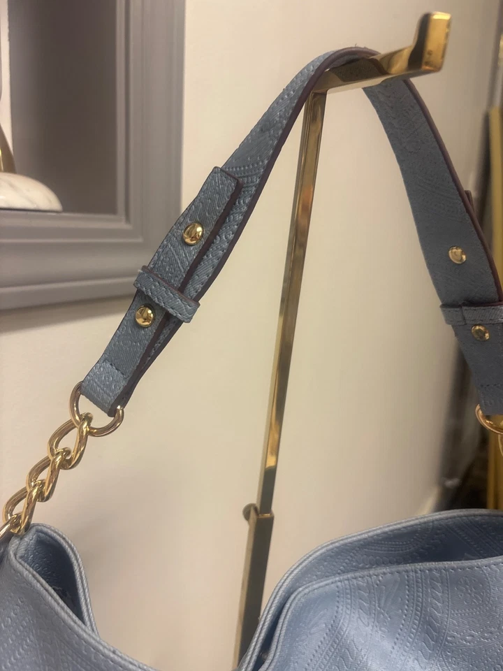 Jessica Simpson Studded Hobo Bag Blue Paisley Gold Hardware Purse Medium Unique - Image 4 of 4