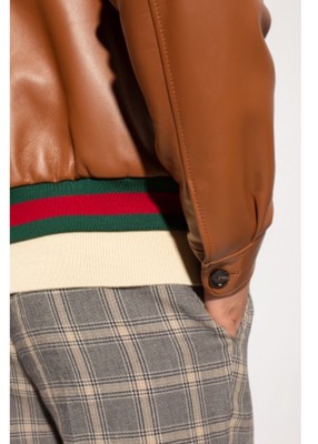 60IT/ 5XL- Gucci Web Rib-Knit Leather Jacket - BNWT 694614 | eBay