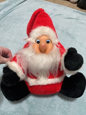 Vintage Santa Clause Plush Toy Plastic Face 1985 Holiday Decor
