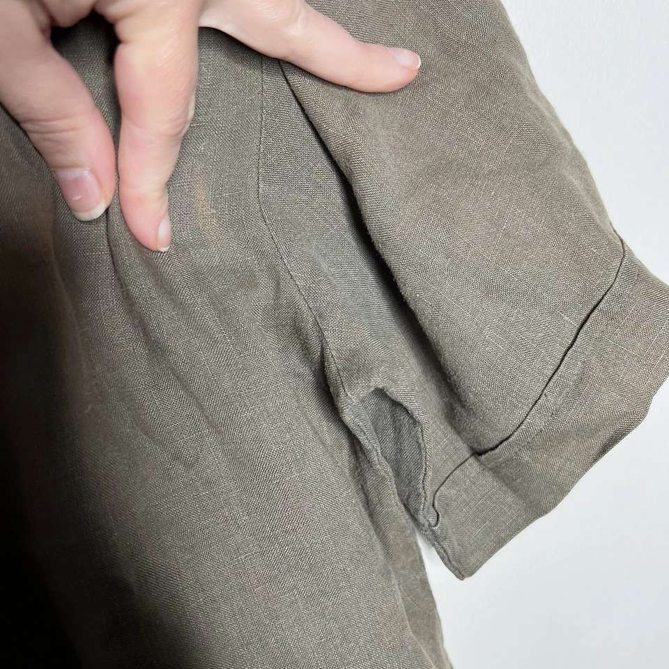 ISDA&Co Shirt Womens Large Brown Collared Short Sleeve Lagenlook Linen Button Up - Image 4 of 4