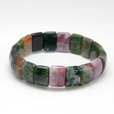 Indian Agate Gemstone Rectangle Protection Bead Stretch Bracelet Colorful T67