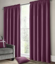 Plain Thermal Blackout Curtains Ready made Pencil Pleat Black Red Pink Plum Blue