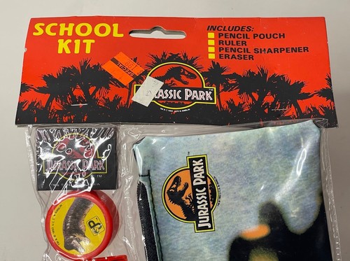 Kit scuola Jurassic Park vintage 1992 SIGILLATO NOS affila gomma righello borsa - Foto 3 di 6