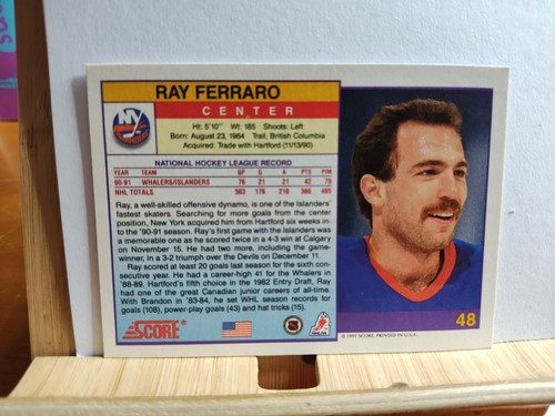 Tarjeta de hockey RAY FERRARO 🏆1991 SCORE #48 ISLANDERS NHL🏆 - Imagen 2 de 2