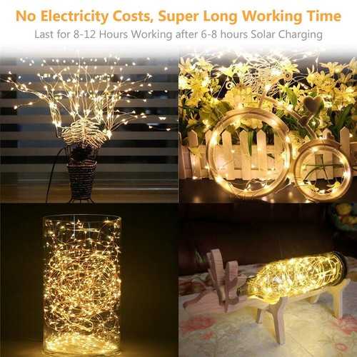 Solar LED String Lights 100 Copper Wire 33ft Waterproof Outdoor Fairy LED Decor - Picture 3 of 10