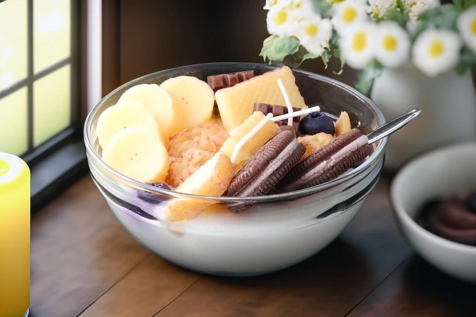 Fruit Yogurt Ice Cream Scented Candle Simulation Cereal Bowl Soy Wax Candle Gift - image 3 of 4