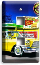 VINTAGE YELLOW 1957 CAR GAS STATION LIGHT SWITCH OUTLET WALL PLATES GARAGE DECOR