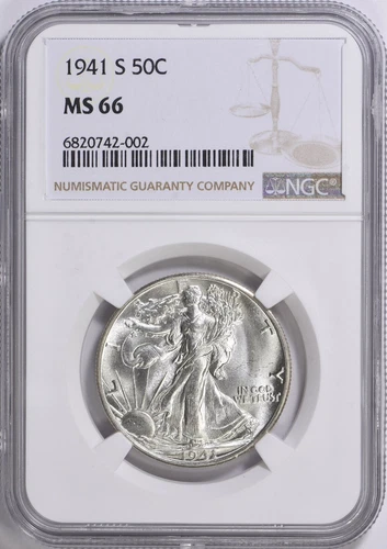 1941-S LIBERTY WALKING HALF DOLLAR NGC MS66
