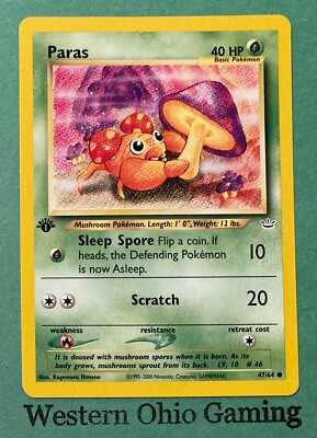 first edition paras pokemon card - (47/64) [1G] Absorb (20)Heal 10 damage from this Pokmon Pokemon TCG Paras #47/64 1st