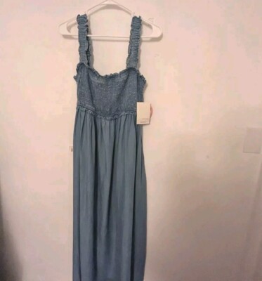 NWT LA Threads Dress LYOCELL Denim Ruffle Stretch Large Maternity Ingrid Isabel