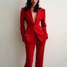 Women Suit Party Wedding Custom 2pcs Slim Fit Spike Collar Prom Blazer Pants Set