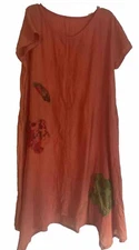 Artsy Plus Dress. 1-2X, Check Description. Orange Gauze, Multicolor Accents.