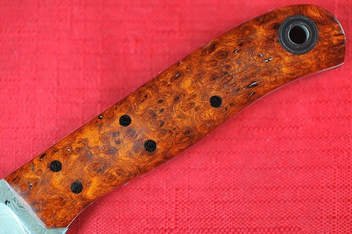 Fiddleback Forge Hiking Buddy by Andy Roy .14" Rainbow Damascus, Amboyna Burl - Picture 3 of 13