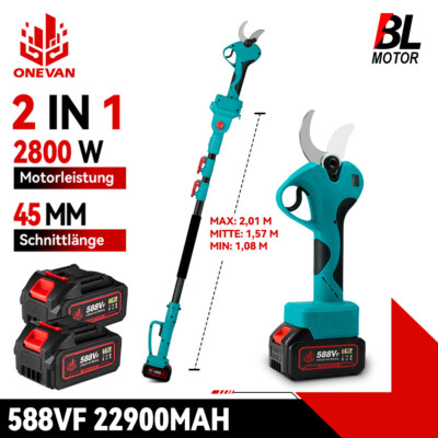 2IN1 Teleskop Gartenschere Akku-Astschere Astsäge Stschneider Rebschere w/2 Akku
