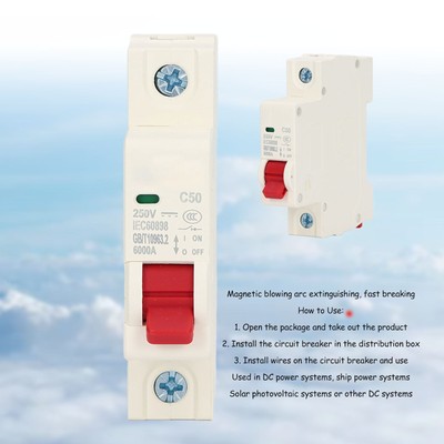DC Miniature Circuit Breaker 1P Solar PV System Isolator 50A DIN Rail Mount