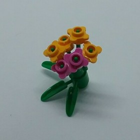 LEGO 1x1x1 2/3 Green Bamboo w/ 3 Leaves Dk Green 3 Stems 6 Flower Purple Orange 