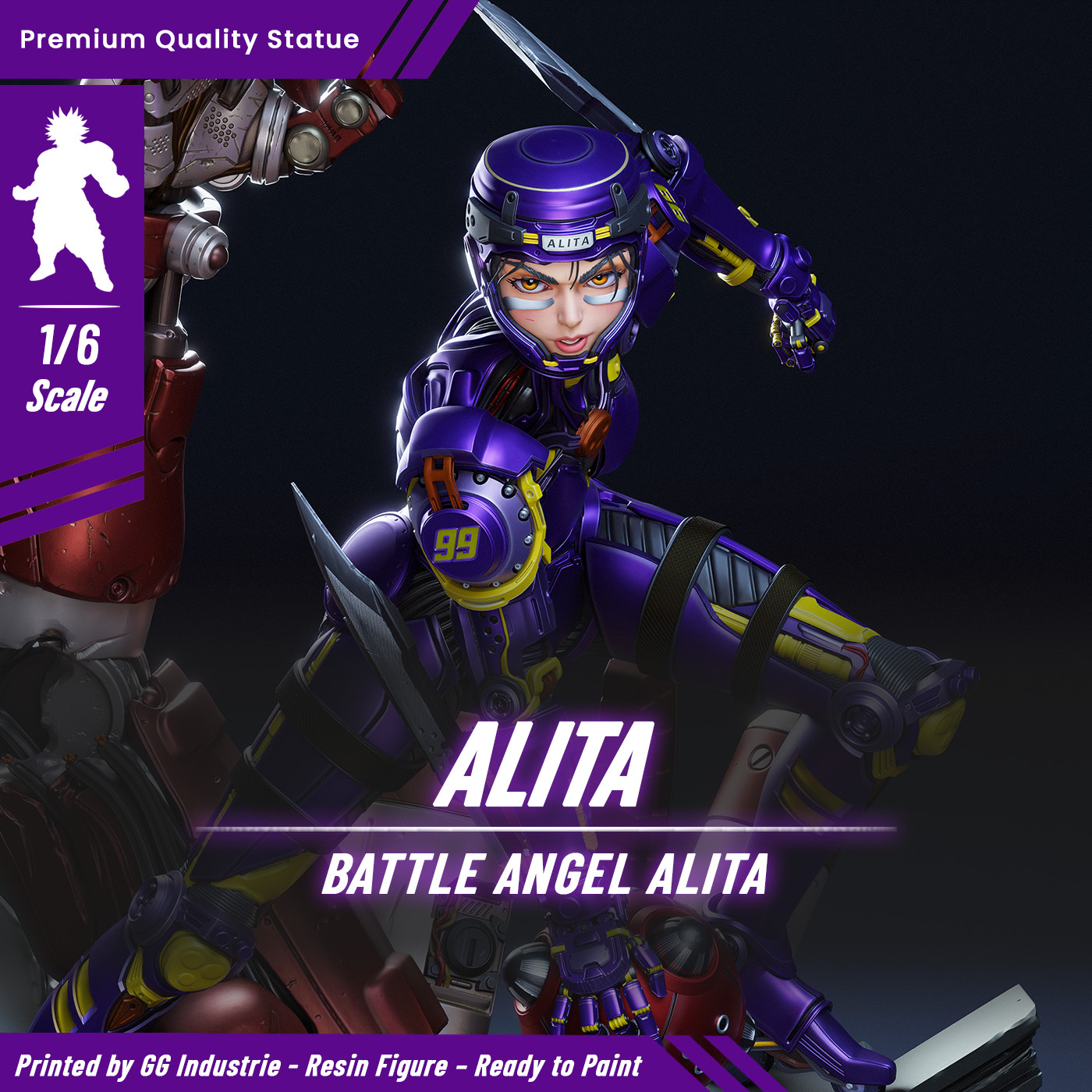 Statue Alita Battle Angel résine 1/6 sans bulle à peindre scène Motorball