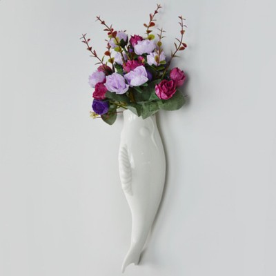 Fish Ceramic Wall Mounted Vase Decorative Hanging Flower Vase With