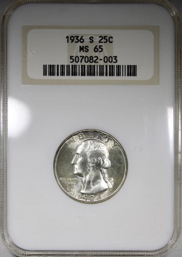 1936-S Washington Quarter NGC MS65 Flashy Better Date 25C Fatty Holder