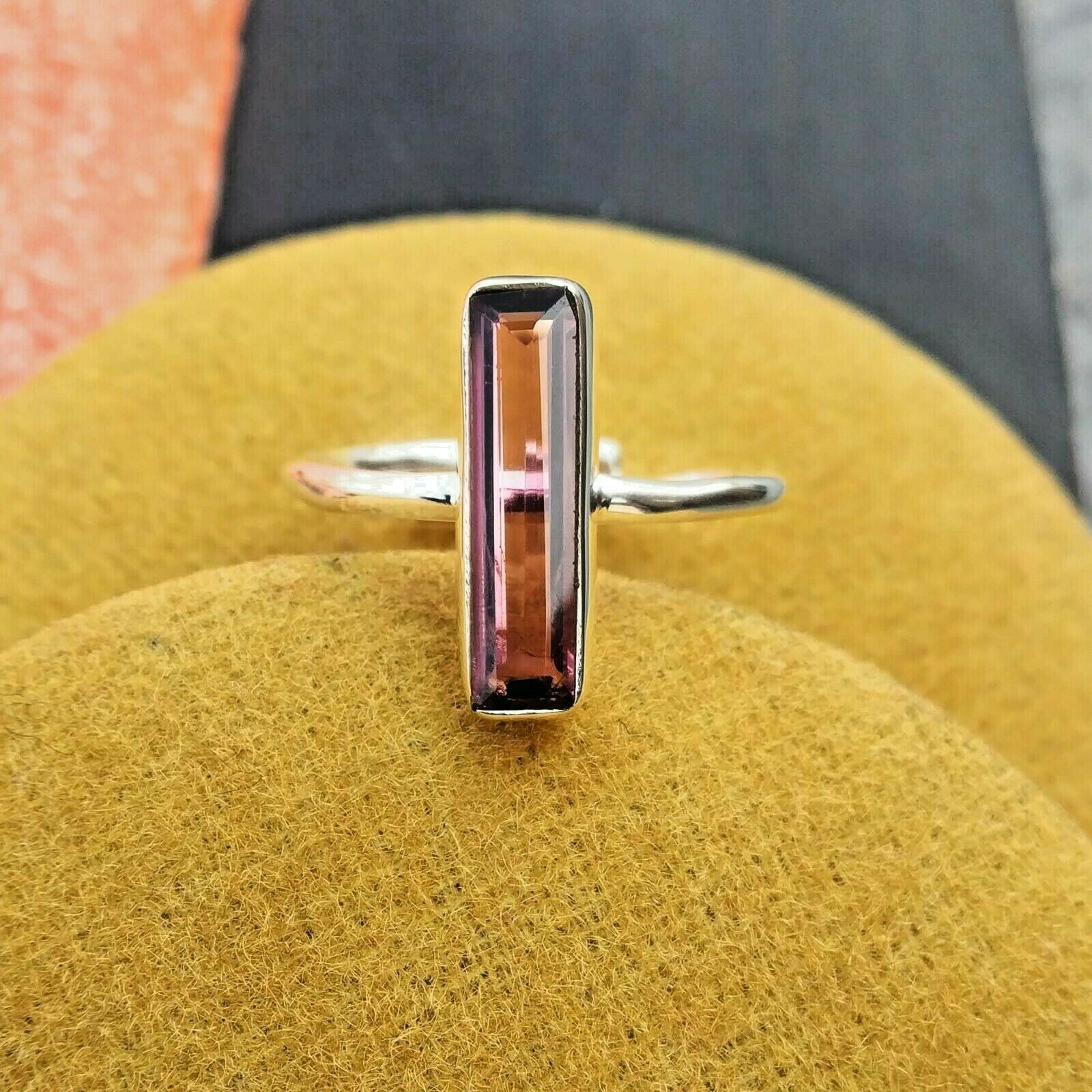 Anillo de compromiso de plata esterlina 925 con piedras preciosas baguette...