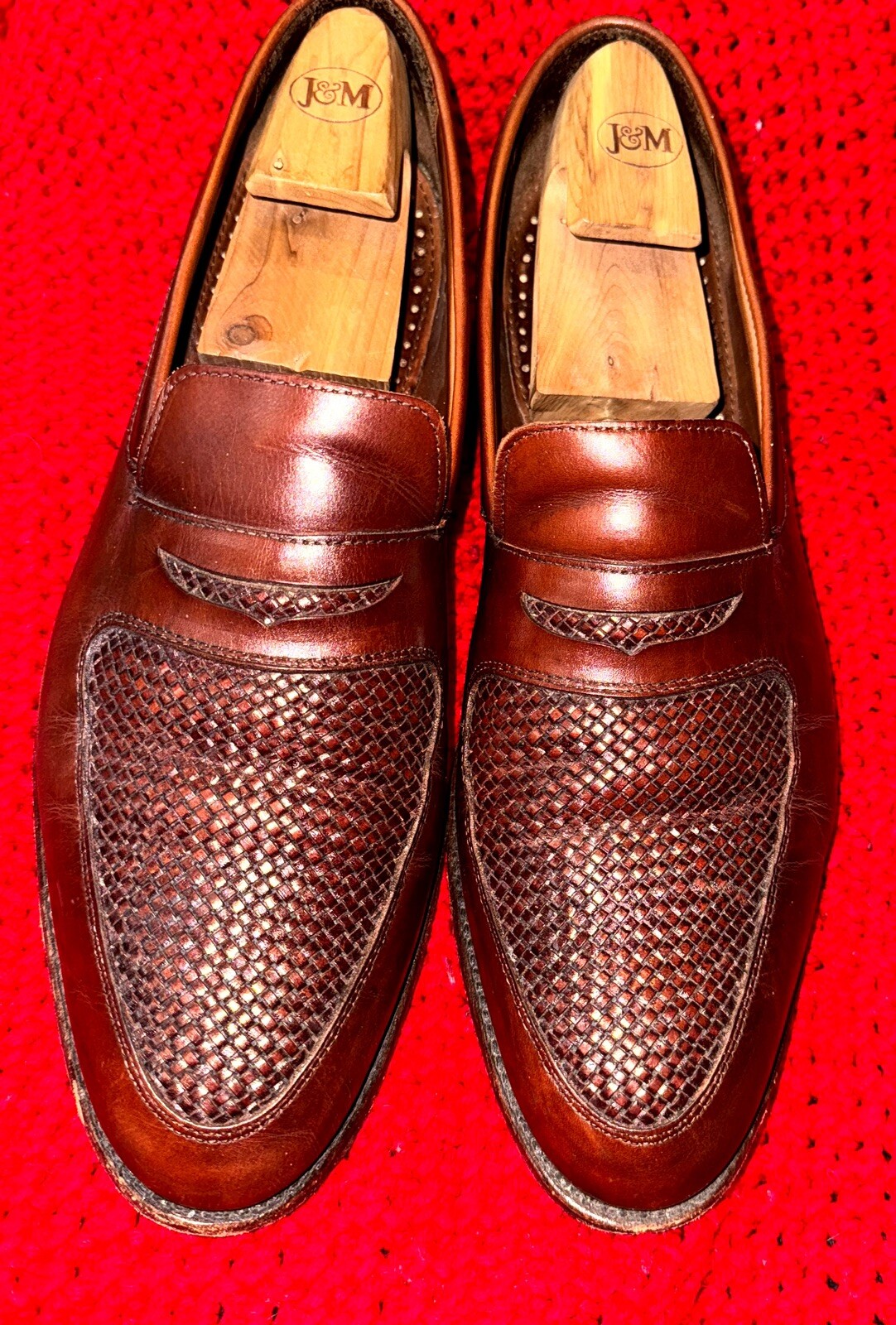 SAOLA SLIPON ALLEN EDMONDS CARLSBAD IN PELLE TESSUTA 14 D MARRONE SCURO MADE IN USA. D
