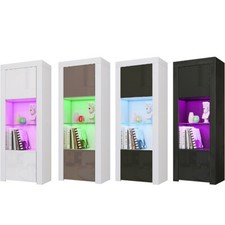 Tall Cabinet Sideboard Cupboard Display Unit High Gloss Doors Matt Body whit LED