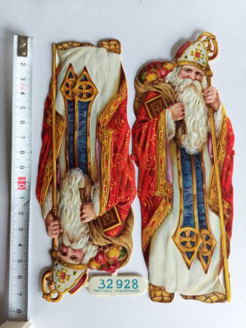 Bogen 32928 L&B Nikolaus Santa Glanzbilder Oblaten alt geprägt wunderschön 2