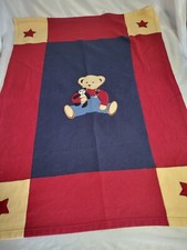 Vintage Blue Jean Teddy Bear Crib Blanket 42 in x 31 in