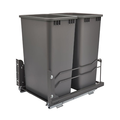 Dual Pullout Trash Cans for Kitchen Cabinet - 50 Quart, Soft-Close, Orion Gray