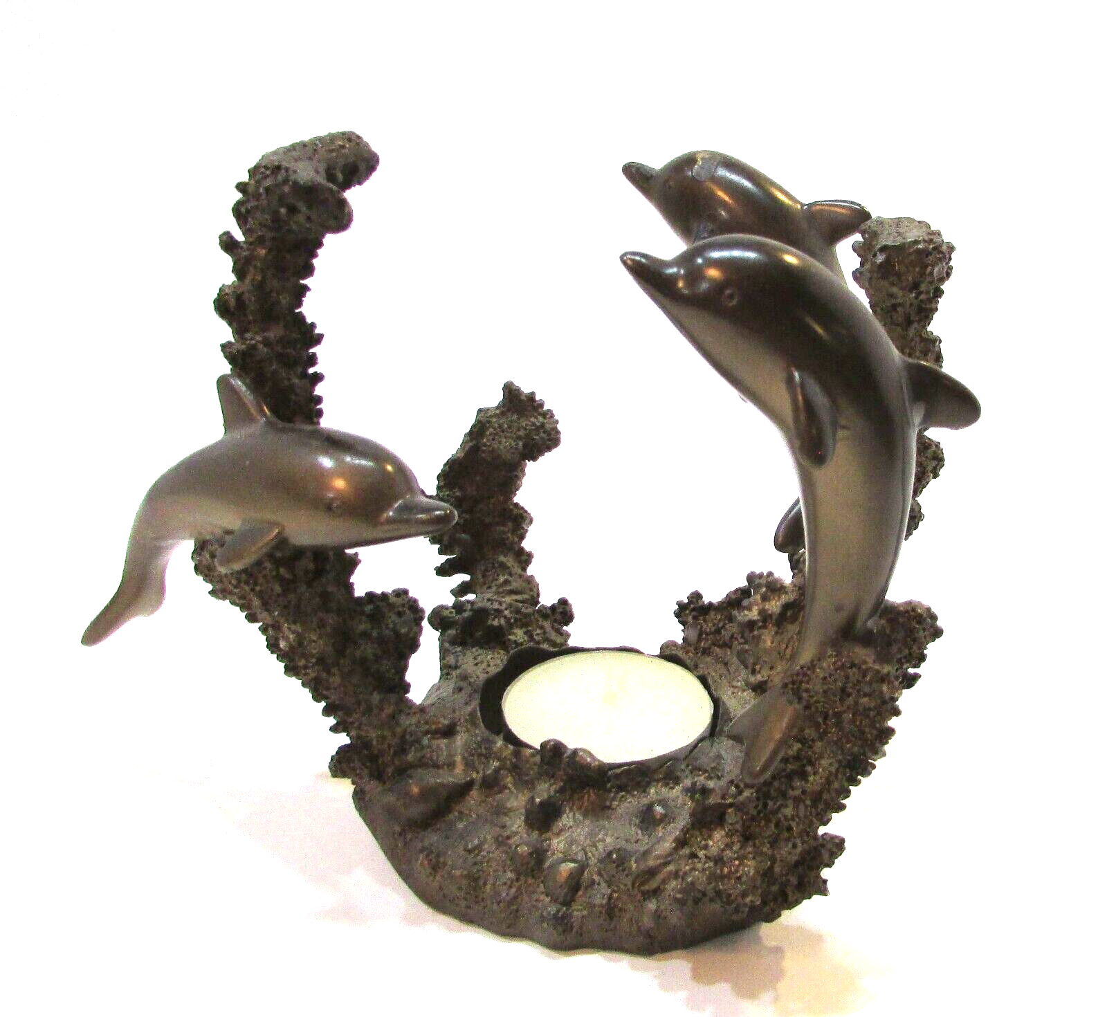 Vintage 1980s Partylite Gold Resin Dolphins 4x5 Votive Candle Holder Tea Light