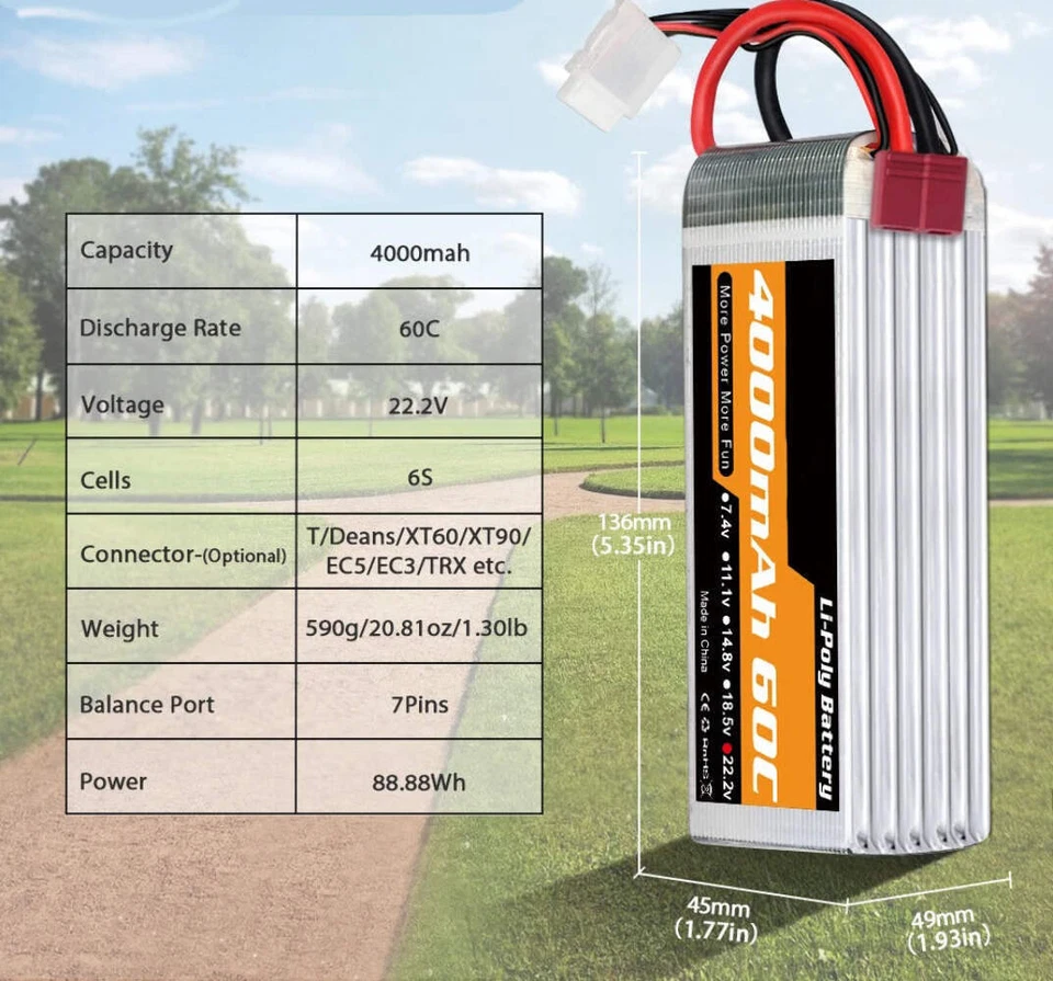 2PÇS 22.2V 6S Lipo bateria 3300mAh, 4500mAh, 5200mAh, 6200mAh, 6500mAh peças de controle remoto - Imagem 2 de 4