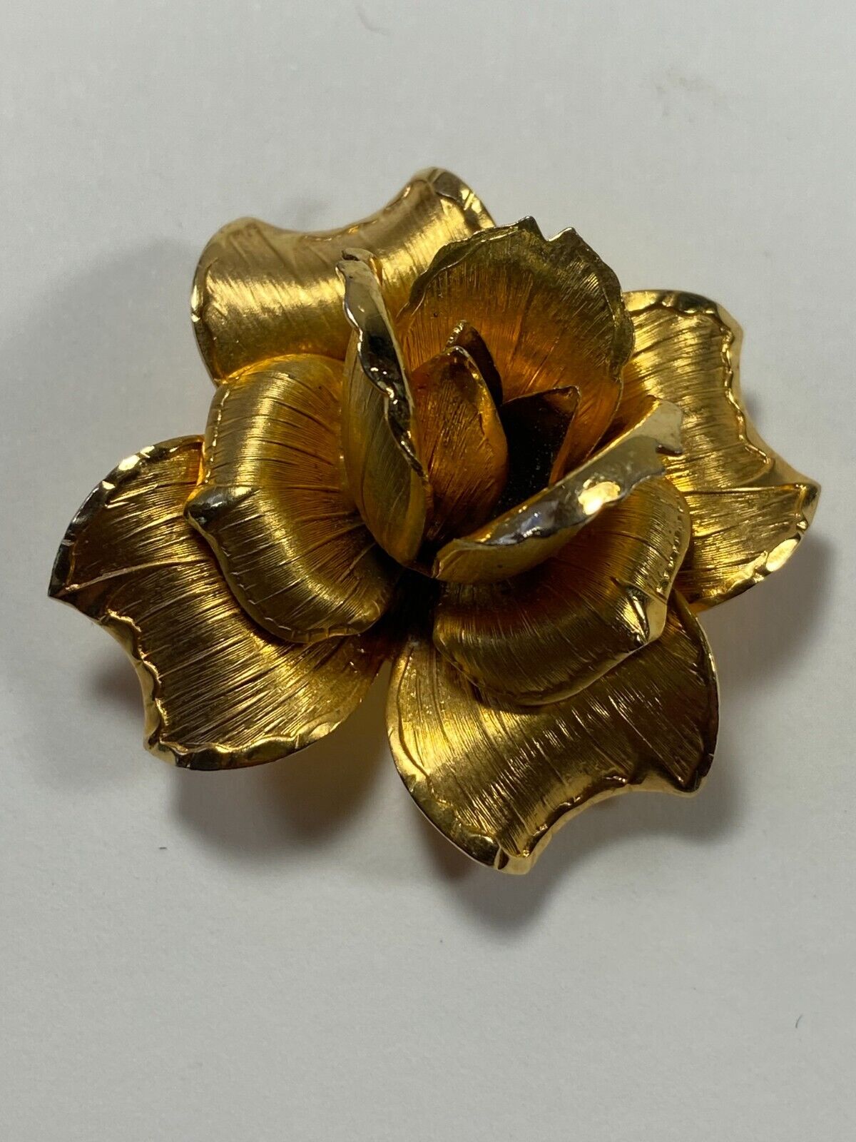 Vintage Signed Pastelli Brushed Gold Tone 3D Rose… - image 6