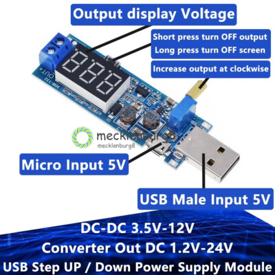 DC-DC 5V to 1.2V~24V USB Step UP/Down Boost Buck Adjustable Power Supply Module
