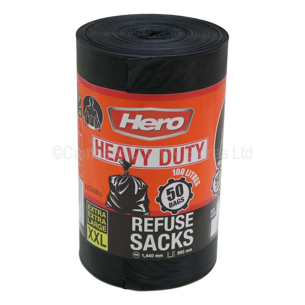 Hero XXL 100 Litre Heavy Duty Black Bin Bags Liners Refuse Rubbish Sacks 50  Pack