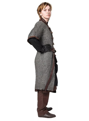 Half Sleeve Front Open Hauberk 9mm Steel Flat Ring Riveted Chainmail Shirt Armor - Picture 2 of 6