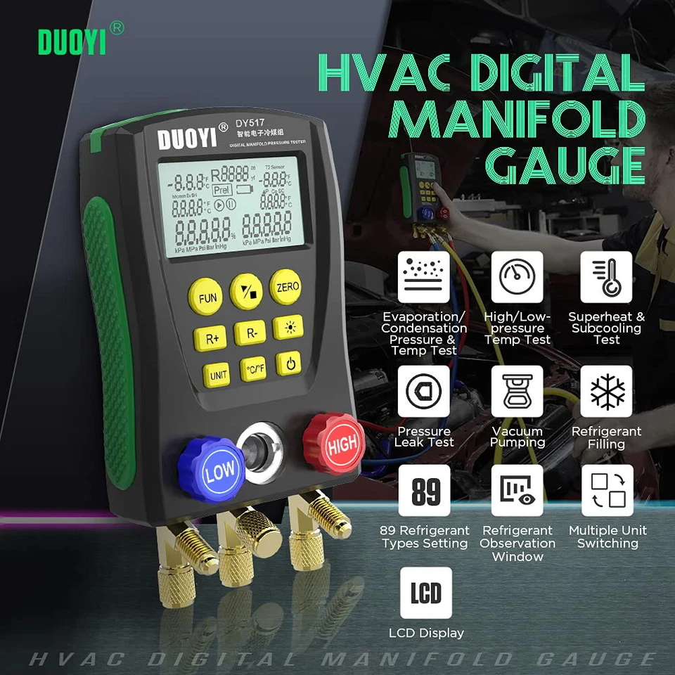 Refrigeration Mainfold Pressure Gauge Digital HVAC Vacuum Leak Temp. Tester Tool - Image 2 of 4