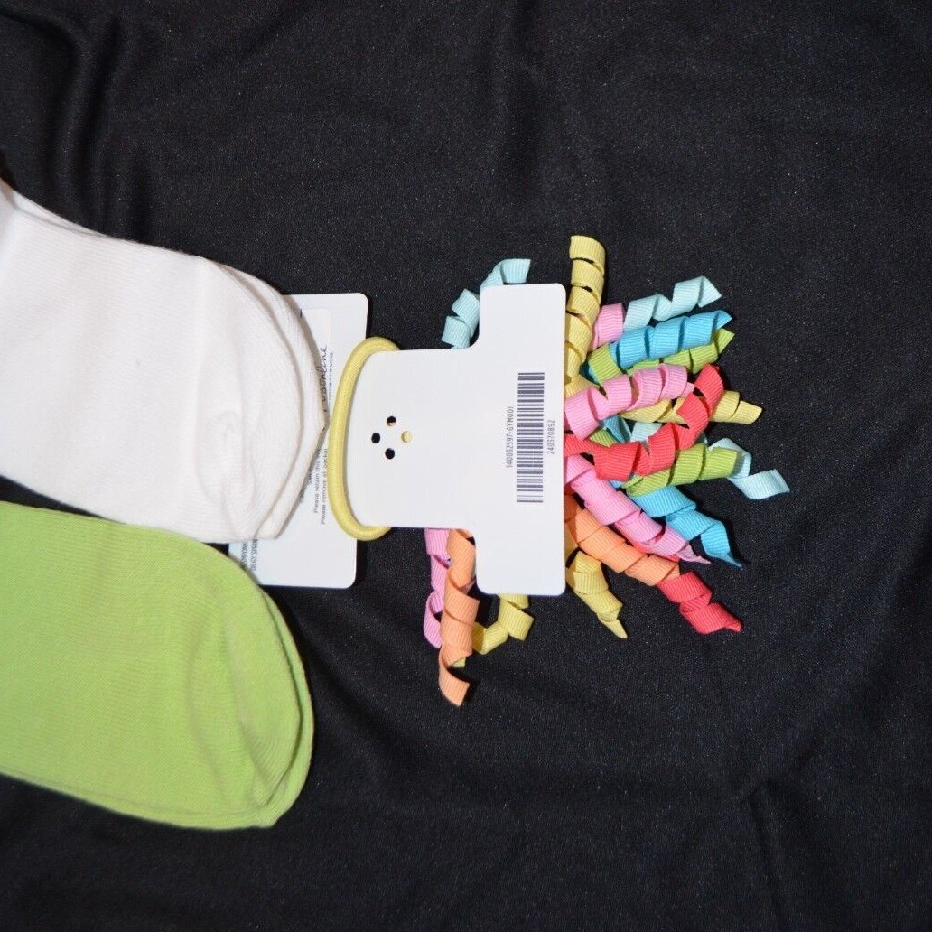 Gymboree TUTTI FRUITY Pom & Gingham calze con volant e ricci capelli pony nuovi con etichette 3 4 anni