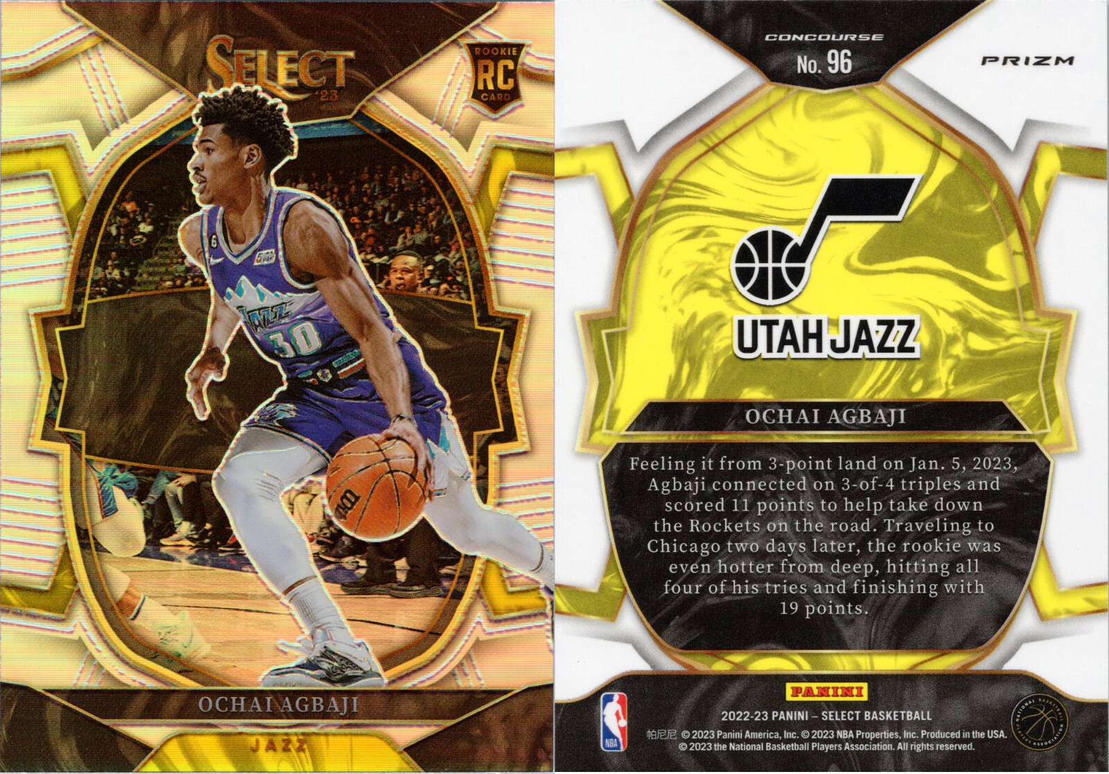 2022-23 Panini Select Concourse Silver Prizm #96 Ochai Agbaji RC Rookie Jazz