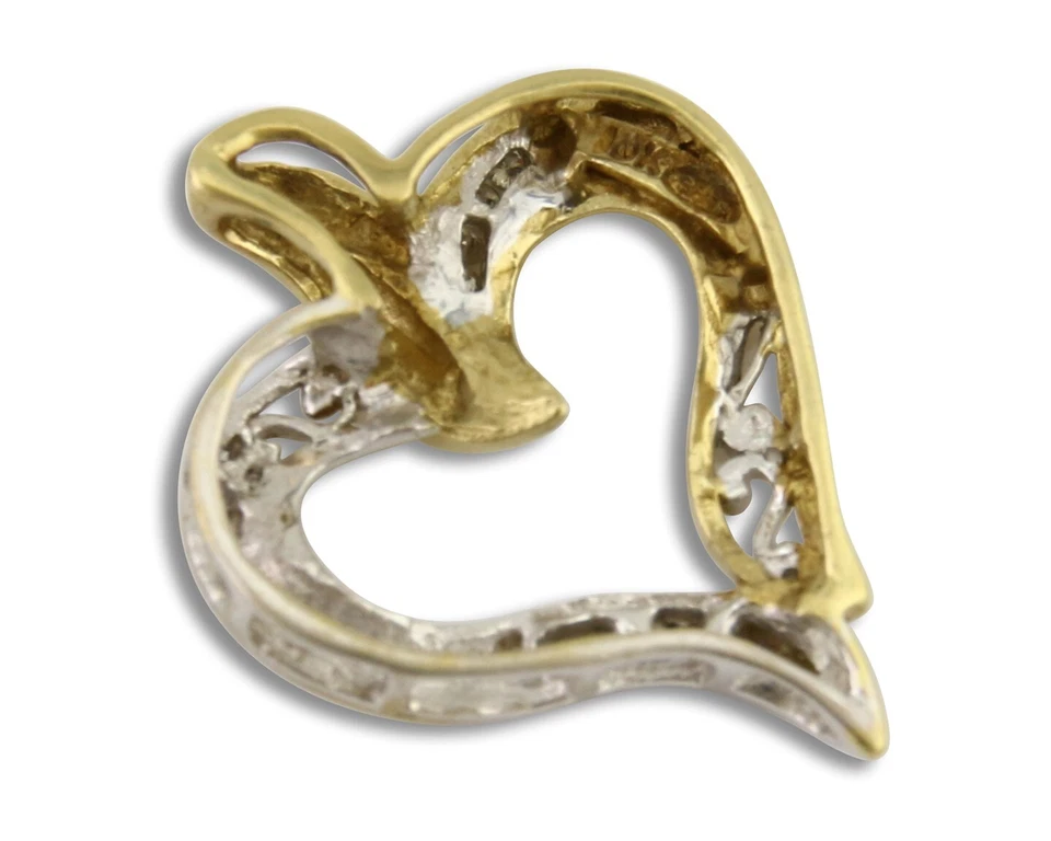 Women Natural Diamond Heart 10k Solid White & Yellow Gold Pendant - Image 2 of 4
