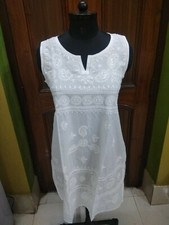 XS 36" S 38" SLEEVELESS 100 COTTON TOP KURTA ETHNIC HANDMADE CHIKAN EMBROIDERY