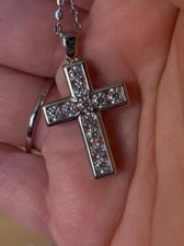2.20 TCW Round Cut Channel Set Moissanite Cross Wedding Pendant 14K White Gold