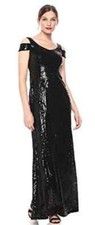 New Calvin Klein Elegant Black Double Strap Cold Shoulder Sequined Gown size 6